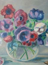 Tableau ancien bouquet d’anémones