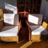 Lot de 2 fauteuils en teck et rotin tressé