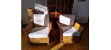 Lot de 2 fauteuils en teck et rotin tressé