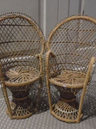 2 fauteuils rotin pour poupée