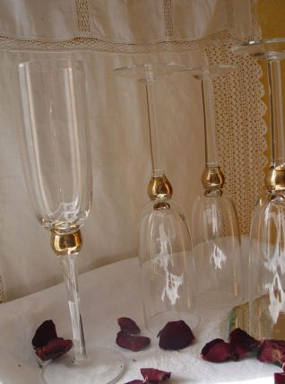 Lot de 5 flutes à champagne verre et or