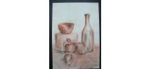 Tableau Nature morte fruits et bouteille