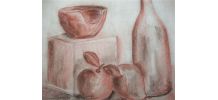 Tableau Nature morte fruits et bouteille