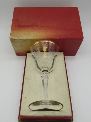 ancien verre à pied souvenir de communion avec boite