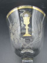 ancien verre à pied souvenir de communion avec boite