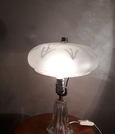 petite lampe pied  cristal et verre depoli et 
