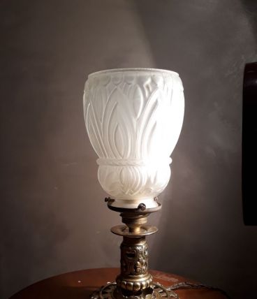 lampe  calice pied bronze et laiton tulipe  moule et presse 