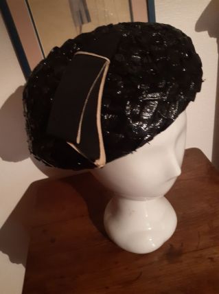 Chapeau paille de  riz ancien marine