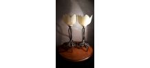 duo de petites lampes fer forge et tulipe    1920 a 30 