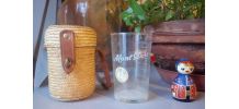 Ancien verre de curiste "Mont dore" et son étui en paille - 