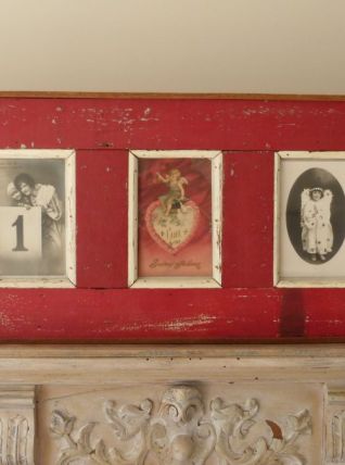 Ancien cadre en bois patiné pour cinq photos
