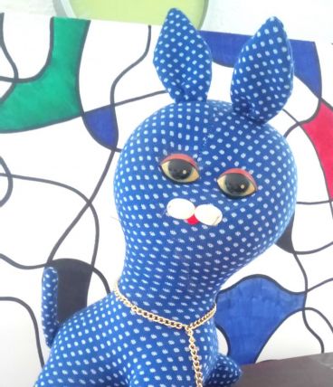 Chat bleu en tissu - Années 70