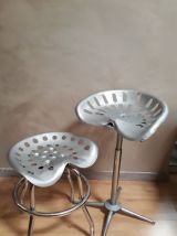 duo tabourets industriel  galvanise  pivotant  assise mais n