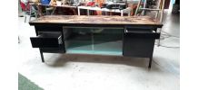 enfilade acier scandinave type industriel   plateau en bois 