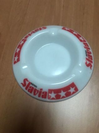 Ancien Cendrier Bière SLAVIA Blanc Publicitaire Vintage
