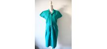 Robe fourreau boutonnée bleu vert turquoise vintage 80's