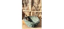 Ancien panier en osier tressé et anse en métal 