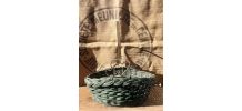 Ancien panier en osier tressé et anse en métal 