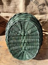 Ancien panier en osier tressé et anse en métal 