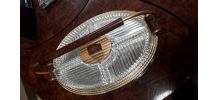 plateau apero art deco ,verre moulè ,bois et alu doré   ,mir