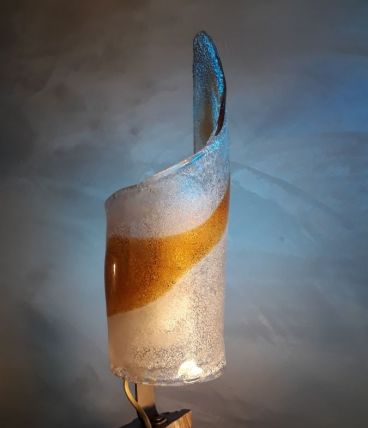 lampe  verre murano (italie) 1970  pied  racine  bois exotiq