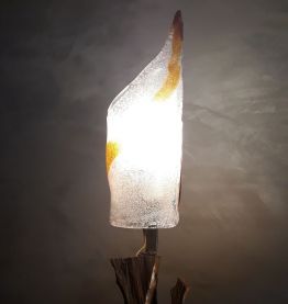 lampe  verre murano (italie) 1970  pied  racine  bois exotiq