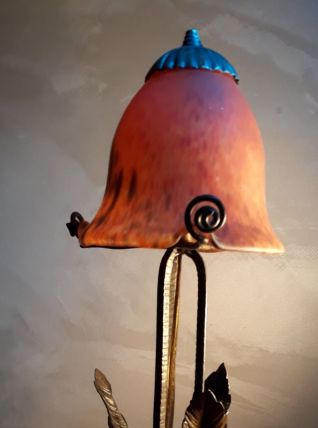 petit lampe fer forgé 1920  pate de verre  type muller non s
