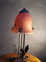 petit lampe fer forgé 1920  pate de verre  type muller non s