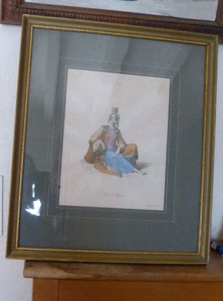 Ancienne gravure orientalisme encadree, La femme de Mitylene