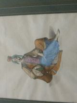 Ancienne gravure orientalisme encadree, La femme de Mitylene