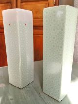 Jolis vases motifs floraux vert et blanc. 