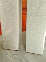 Jolis vases motifs floraux vert et blanc. 