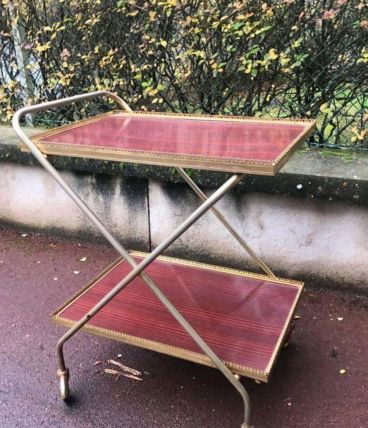 Desserte ancienne vintage en formica et laiton