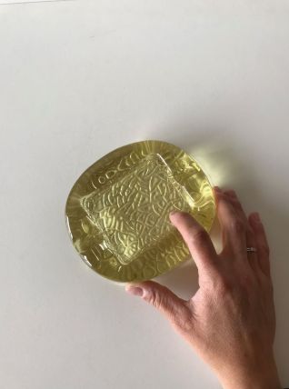 Cendrier ou vide poche vintage en verre jaune
