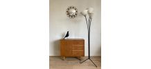 Lampadaire tripode trois feux tôle perforée vintage années50