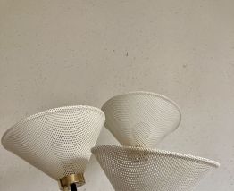 Lampadaire tripode trois feux tôle perforée vintage années50