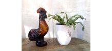 Bouteille zoomorphe en verre ambré (coq)