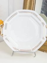 Service à dessert Limoges Blanc doré 1 plat + 11 assiettes à