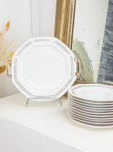 Service à dessert Limoges Blanc doré 1 plat + 11 assiettes à