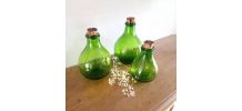 Trio de bouteilles vertes, fabrication italienne 
