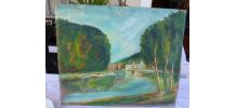 Tableau le moulin au bord du fleuve vintage 1950,non signé
