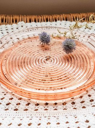 Plateau rond en verre Rose Plat à gâteau Plateau Verre cisel
