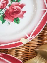 Lot Assiettes cassées x4 Digoin Sarreguemines Rose rouge Por