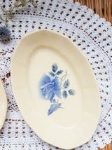 Ravier Plat oval Digoin Sarreguemines Rose bleu modèle Canne