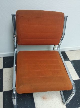 Fauteuil Orange cadre chromé