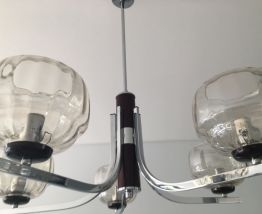 SUSPENSION VINTAGE CHROME ET 5 globes  VERRE 