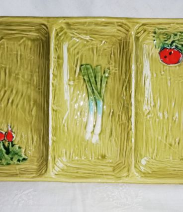 Grand plat ravier en céramique barbotine pour crudités