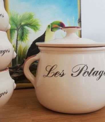 Soupière et ses 6 bols à potage vintage