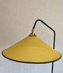  Lampadaire tripode tablette abat-jour tôle perforée vintage