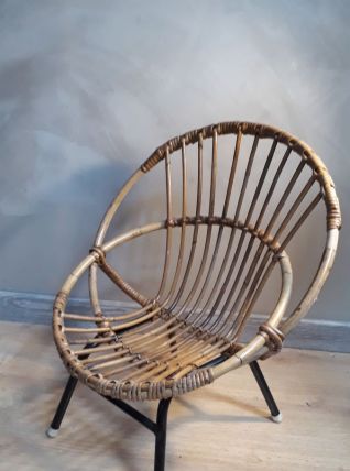 fauteuil osier  pied acier  1960 a70s belle etat 4
